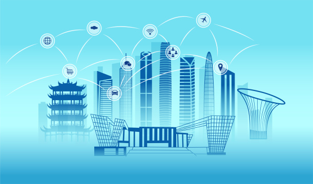 中国湖北省武汉市城市数据网络空间插画