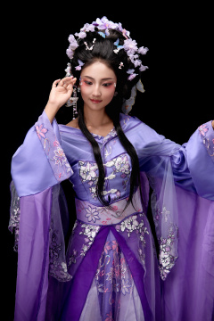 身着中国古典簪花仕女装扮的东方女性