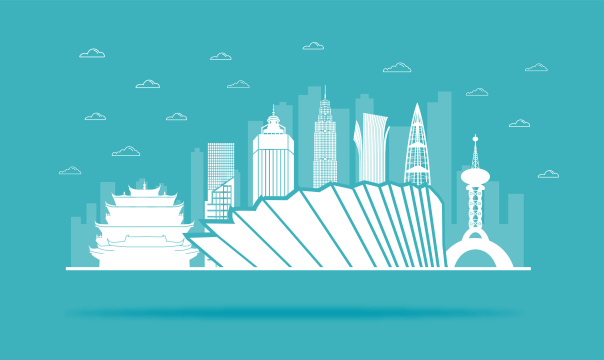 中国浙江省温州市城市天际变矢量插画