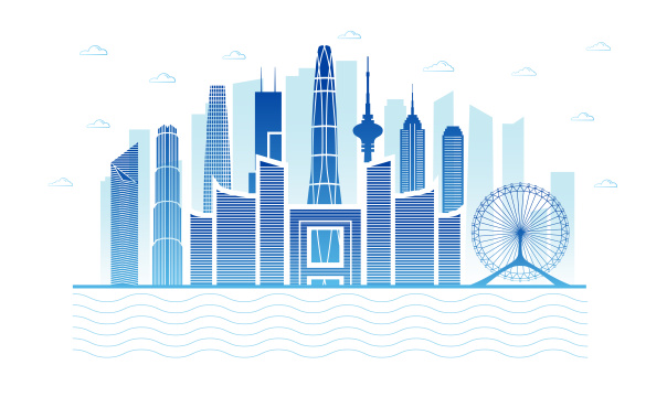 中国天津市城市景观扁平矢量插画