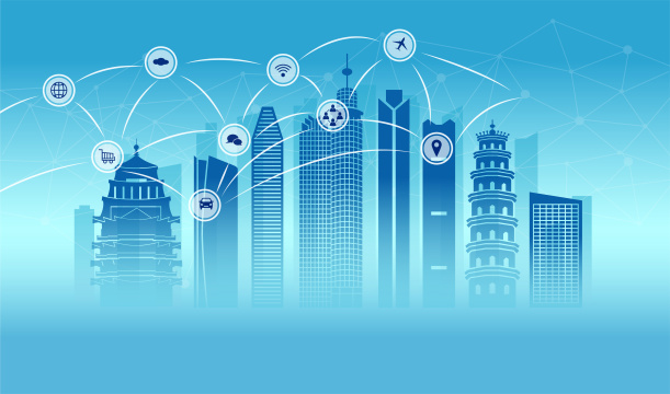 中国广东惠州市城市数据5G网络插画蓝色