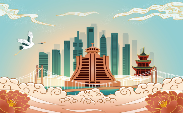 中国贵州省贵阳市城市国风海报插画