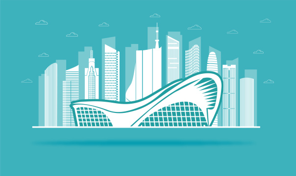 中国安徽省合肥市城市景观扁平矢量渐变插画