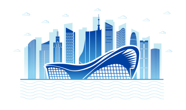 中国安徽省合肥市城市景观扁平矢量渐变插画