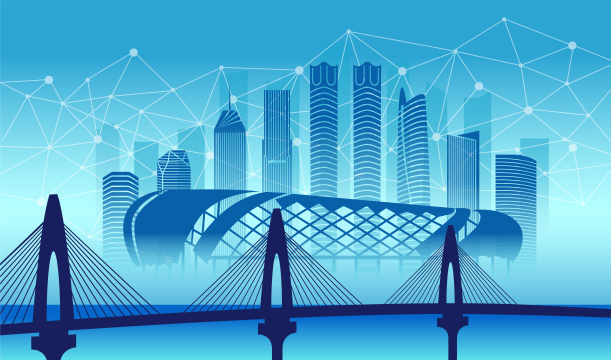 中国江西南昌市城市数据5G网络插画蓝色