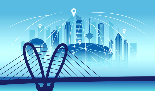 中国辽宁沈阳城市城市数据5G网络插画蓝色