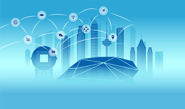 中国辽宁沈阳城市城市数据5G网络插画蓝色