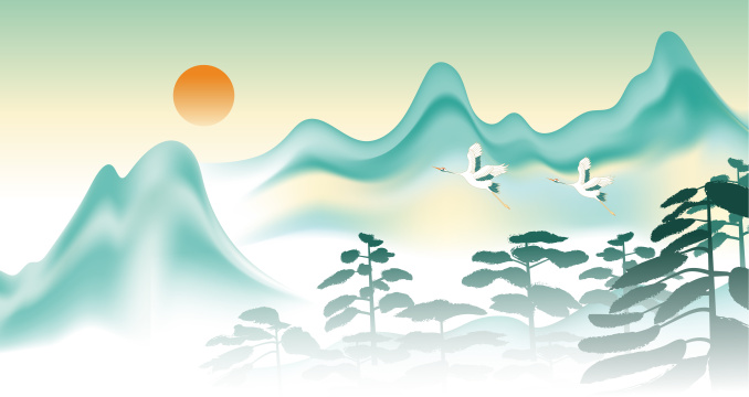 新中式国潮创意水墨山水矢量画