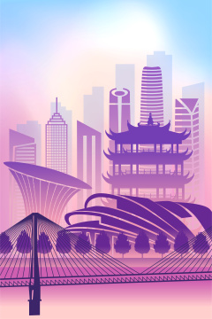 中国湖北省武汉市城市景观扁平渐变矢量插画