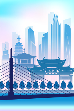 中国云南省昆明市城市天际线矢量插画