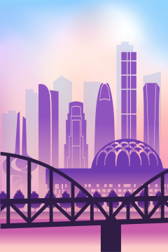 中国山东济南城市天际线矢量插画蓝色