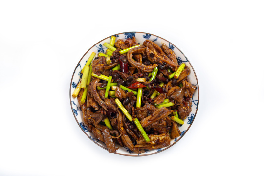 老干妈蒜苔炒猪肚