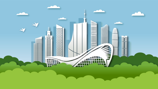 中国安徽省合肥市城市景观剪纸风矢量插画