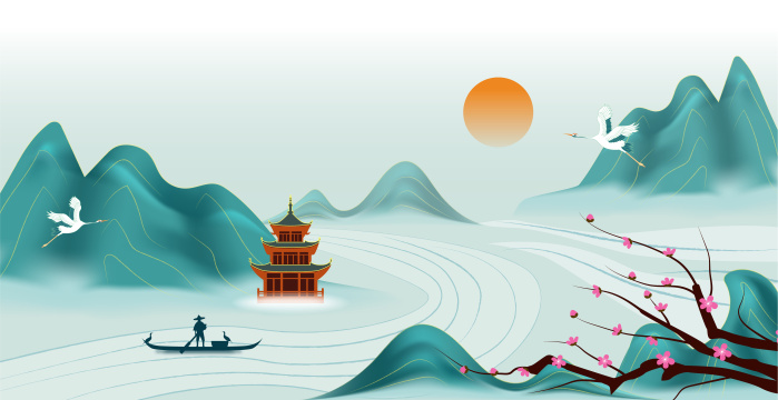 新中式国潮创意水墨山水矢量画