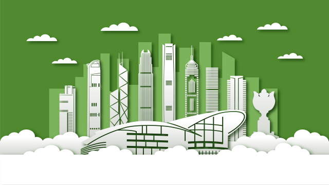 中国香港城市剪纸风矢量插画