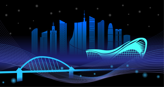 中国安徽合肥市城市夜景矢量插画