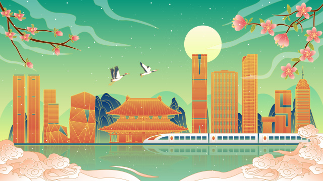 柳州国潮风城市建筑矢量插画