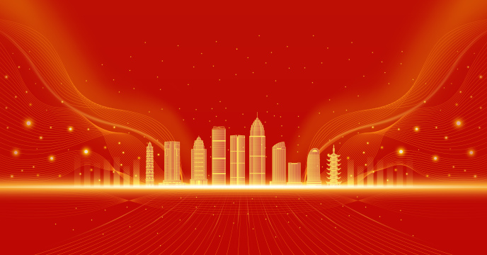 绍兴城市建筑红色庆典背景