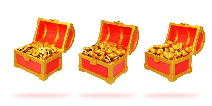 传统奖励宝箱发财新年金币金元宝3D