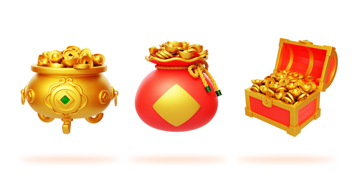 新年春节聚宝盆福袋宝箱3D