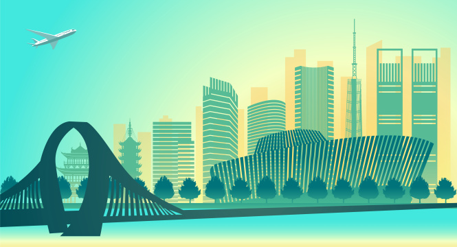 中国江苏省淮安市城市天际线矢量插画