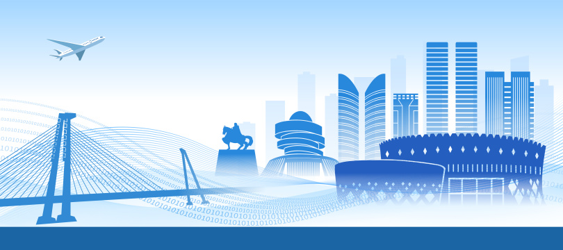 中国内蒙古鄂尔多斯市商务科技城市彩色插画