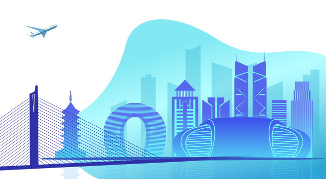 中国浙江省湖州市城市矢量插画网页版