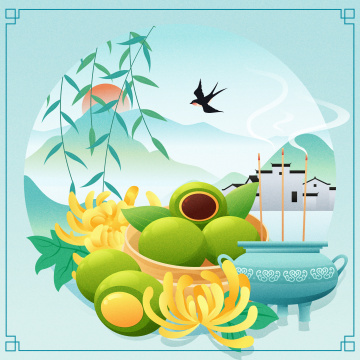 国风清明节山水自然景色矢量插画