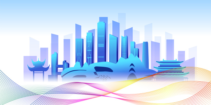 中国湖南省省会长沙城市景观扁平矢量渐变插画