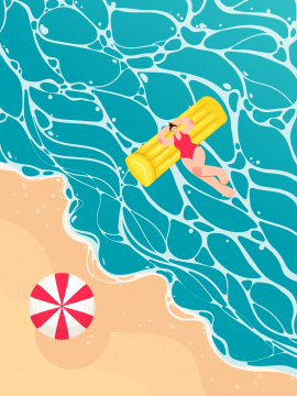 女孩在海边度假