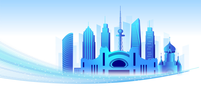 中国黑龙江哈尔滨市商务科技城市彩色插画