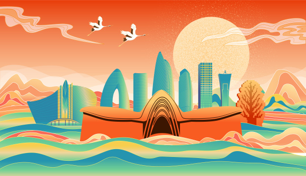 中国海南省三亚市城市节日国风海报插画