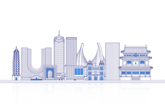 中国城市保定天际线矢量地标建筑插画