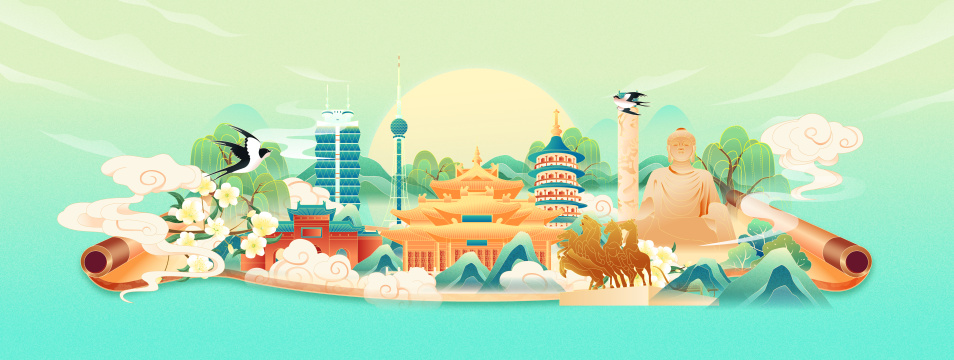 国风画卷洛阳城市清明节气矢量插画