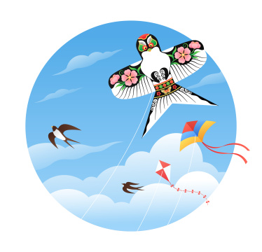 天空中的风筝插画圆形版