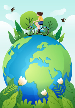 一个女孩在地球上骑自行车