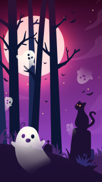 万圣节神秘夜可爱卡通海报