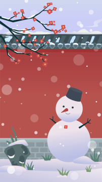 冬天城墙雪人小雪国风插画