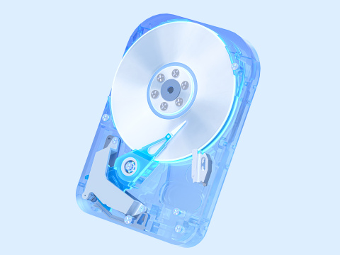 科技蓝白机械硬盘磁盘存储智能硬件3D图标