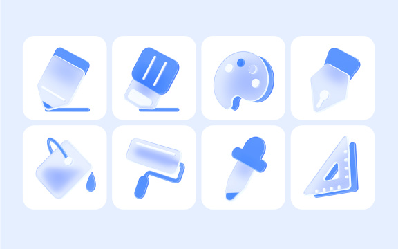 蓝白色透明磨砂玻璃图片处理3D图标合集