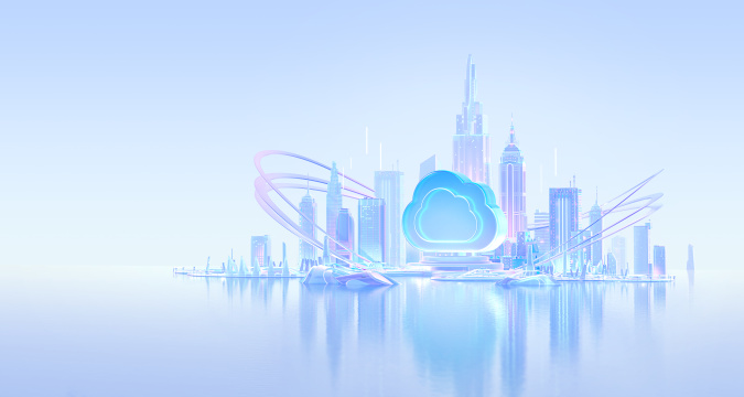 浅色科技概念城市建筑云计算3D蓝紫色场景