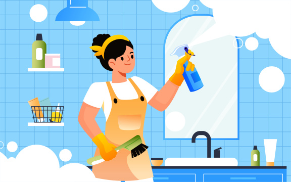 年轻女子在打扫卫生