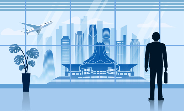 中国城市插画商务人士办公室握手