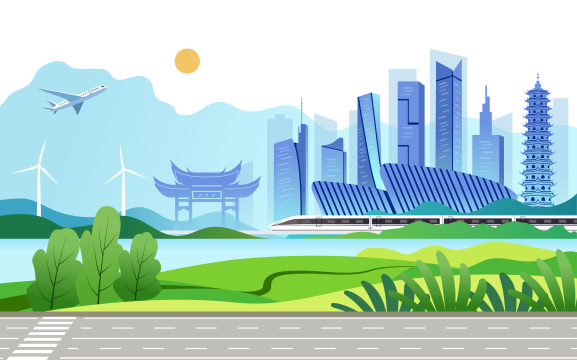 中国福建福州市城市旅游天际线矢量插画