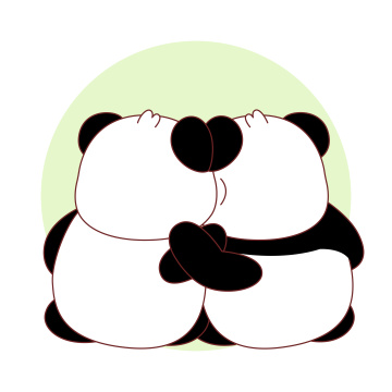 两只抱在一起的熊猫卡通Q版插画