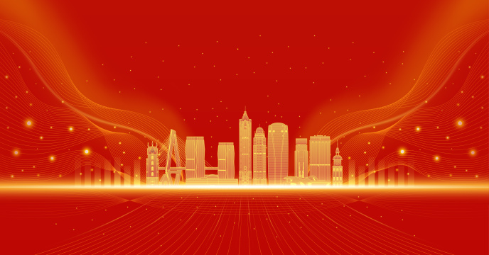 中国城市海口建筑红色庆典背景