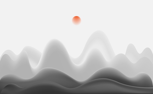 中国水墨山水矢量插画