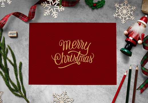 文具平铺式圣诞贺卡模型