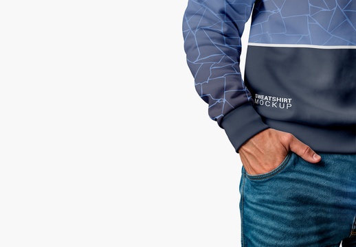 穿运动衫和牛仔裤男子的特写模型 