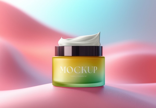 化妆品罐模型 – 高端护肤品面霜包装展示、优雅美妆产品展示、乳液、精华液和面霜品牌设计 
